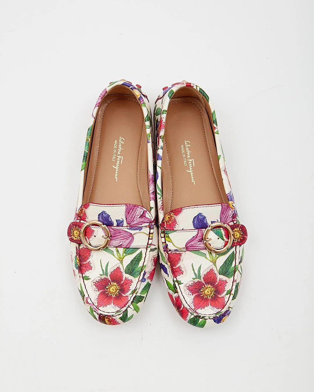 Ferragamo Floral Print Leather Loafers - 7.5