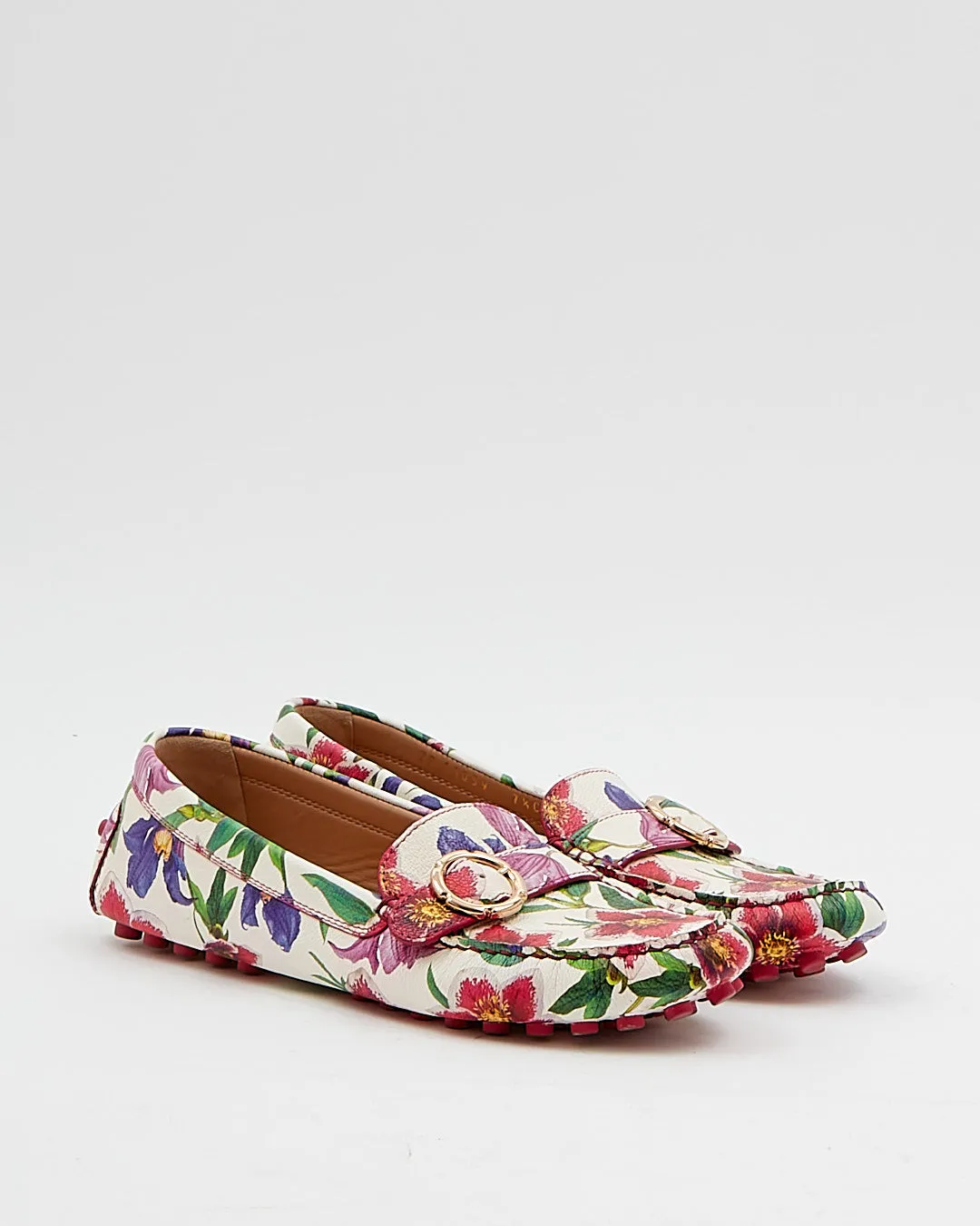 Ferragamo Floral Print Leather Loafers - 7.5