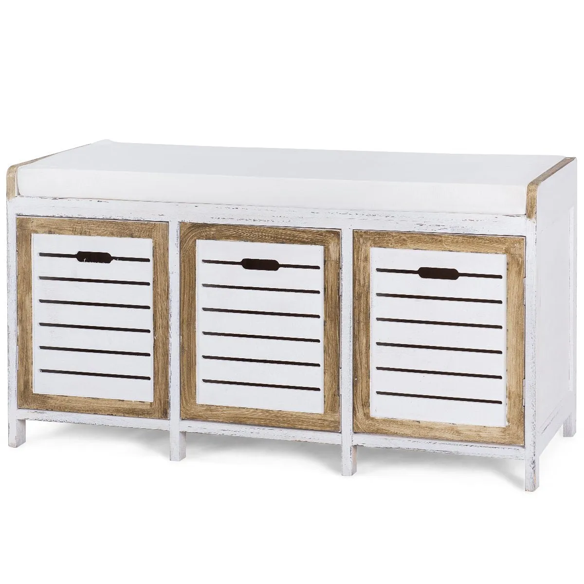Giantex Storage Bench with Seating Cushion Seat 3 Storage Organizer Bench for Entryway Hallway Living Room