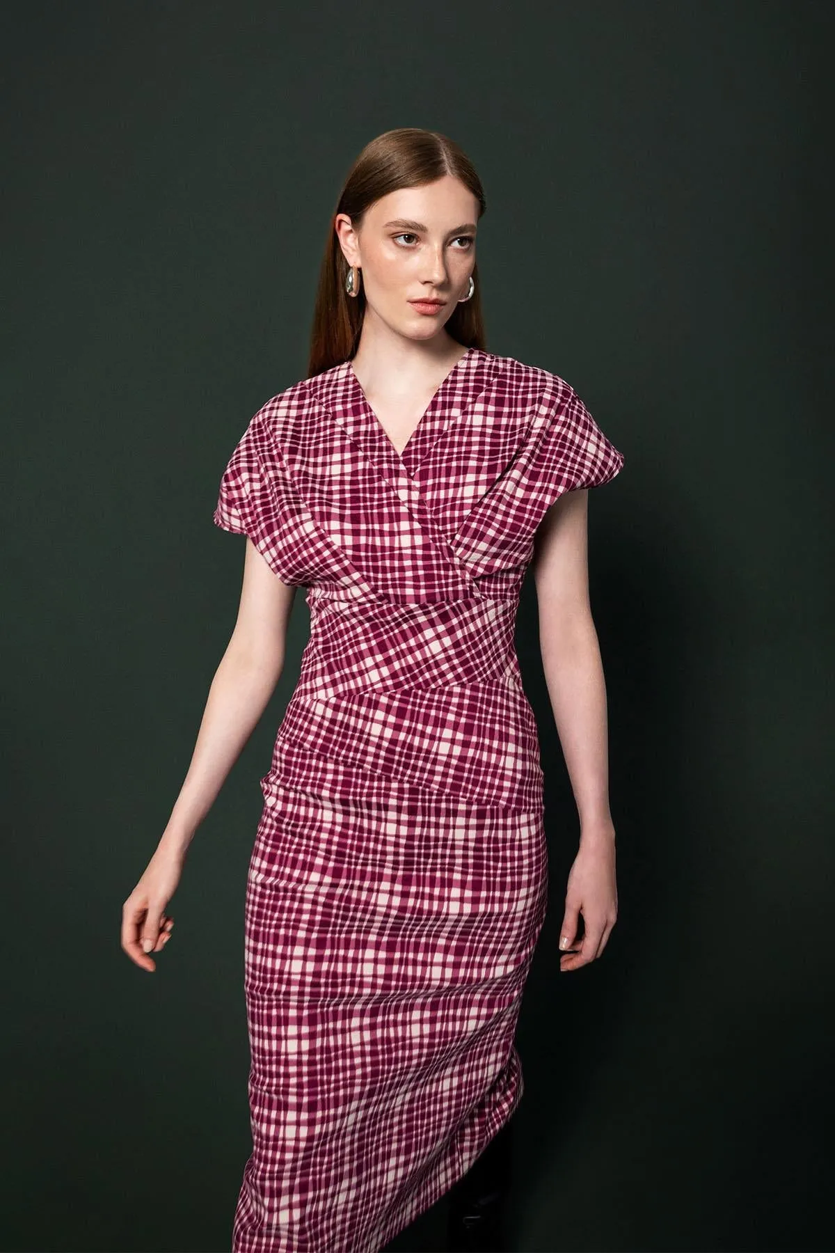 Gingham Patterned Dress Cherry