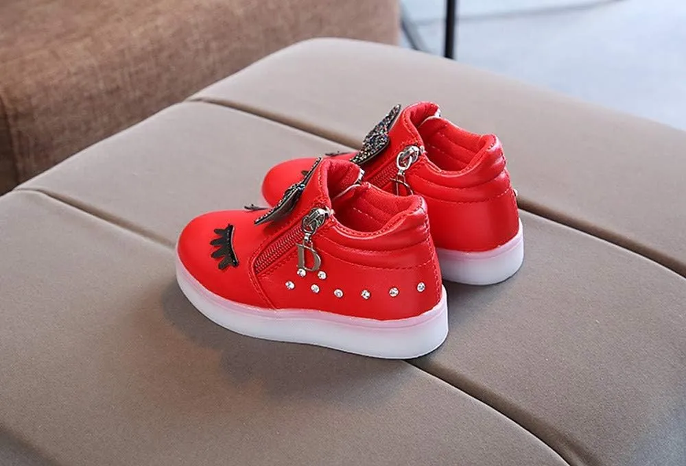 Girls Boots Baby Toddler Fashion Short Booties Cute Bowknot Crystal Boots Shoes Kids Zipper Led Luminous Sneaker