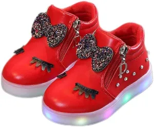 Girls Boots Baby Toddler Fashion Short Booties Cute Bowknot Crystal Boots Shoes Kids Zipper Led Luminous Sneaker