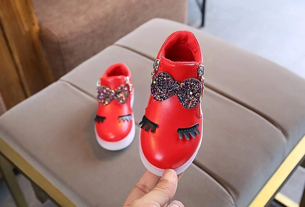 Girls Boots Baby Toddler Fashion Short Booties Cute Bowknot Crystal Boots Shoes Kids Zipper Led Luminous Sneaker