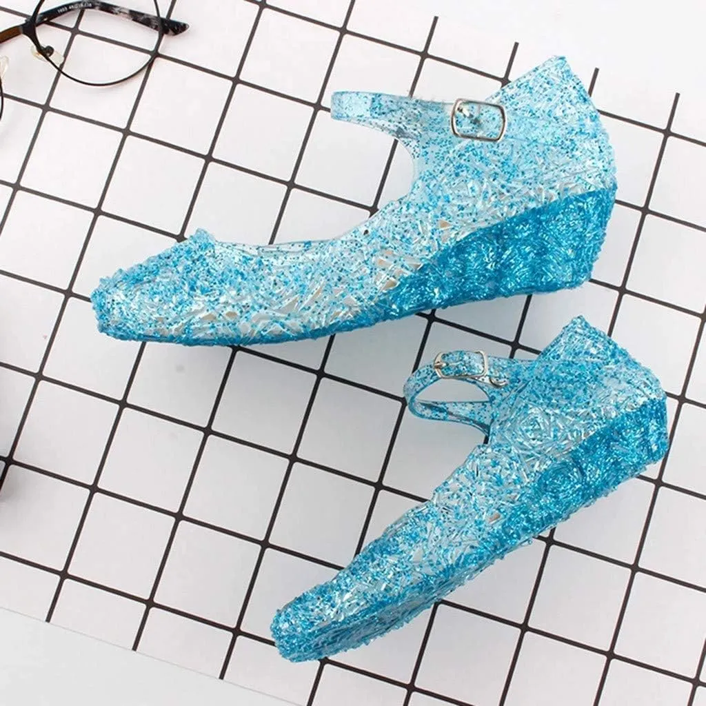 Girls Chunky Heels Jelly Sandals Dress Up Birthday Party Evening Dance Single Shoes Kids Toddler Strap Mary Jane