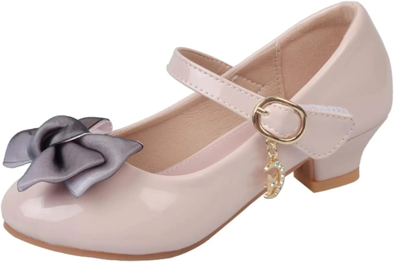 Girls Dress Mary Jane Bow Shoes for Girls with Low Heel Princess Flower Ballet Flat for Wedding School Party
