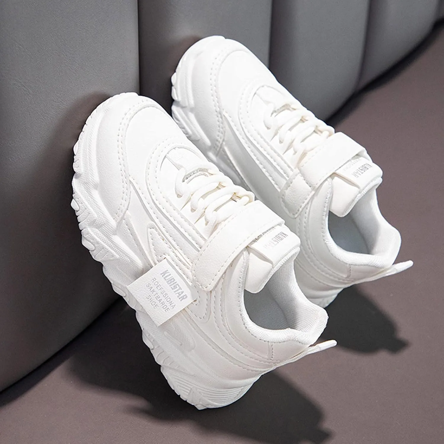 Girls Leather Sneakers Sole Non Slip Outdoor Running Workout Sport Shoes Kids Girls Strap Ankle Lightweight Sneakers