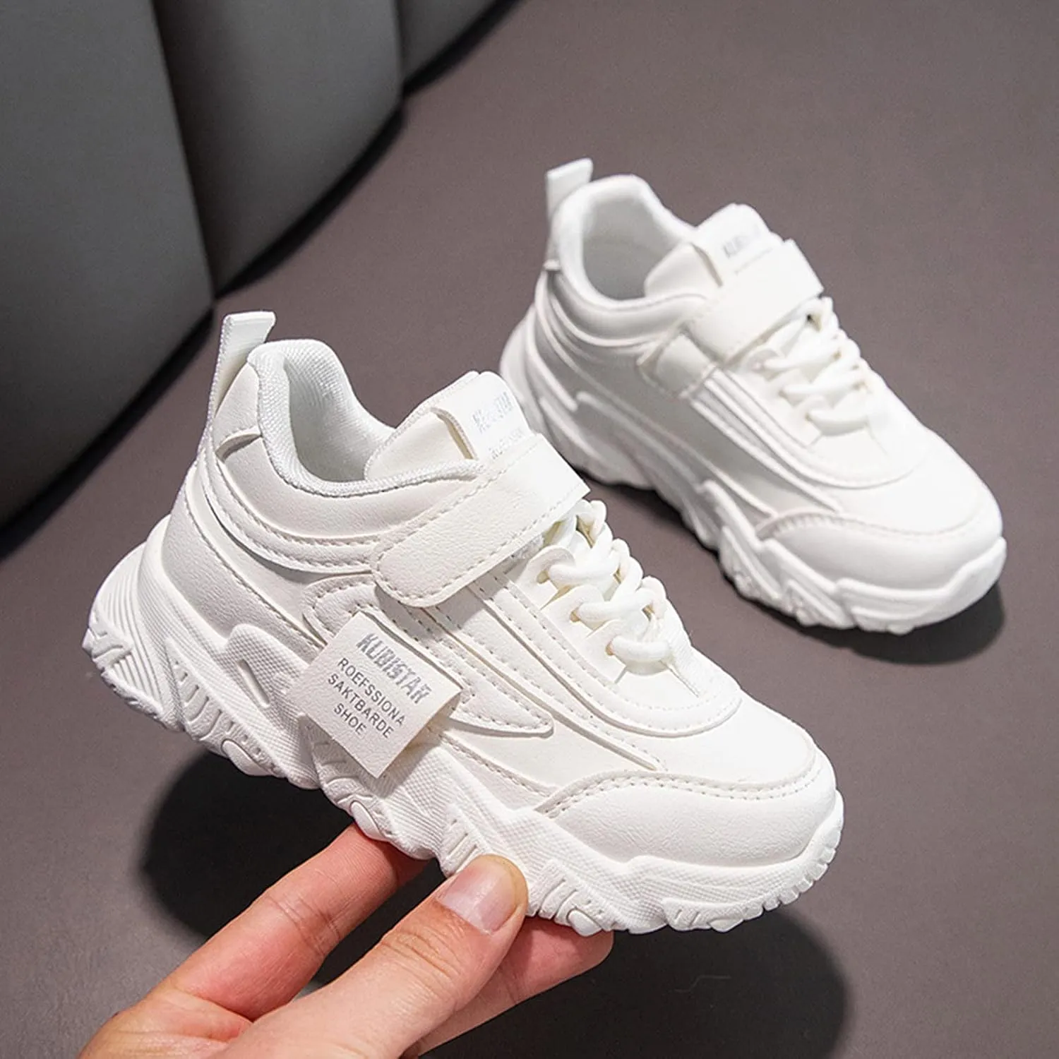 Girls Leather Sneakers Sole Non Slip Outdoor Running Workout Sport Shoes Kids Girls Strap Ankle Lightweight Sneakers