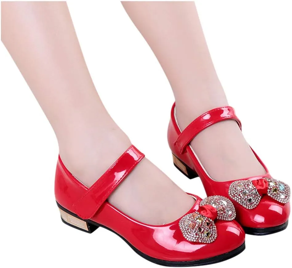 Girls Low Heel Dress Shoes Pumps Mary Jane Shoes for Girls with Ankle Strap Dress Shoes for School Wedding Party