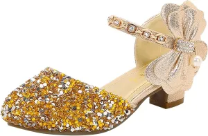 Girls Low Heel Sparkly Dress Shoes Mary Jane Flower Girls Wedding Birthday Pary Dress Shoes Big Girls Sandals Size 3