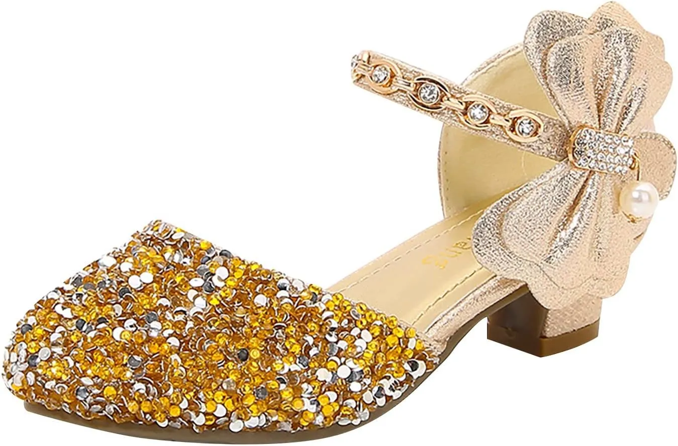 Girls Low Heel Sparkly Dress Shoes Mary Jane Flower Girls Wedding Birthday Pary Dress Shoes Big Girls Sandals Size 3