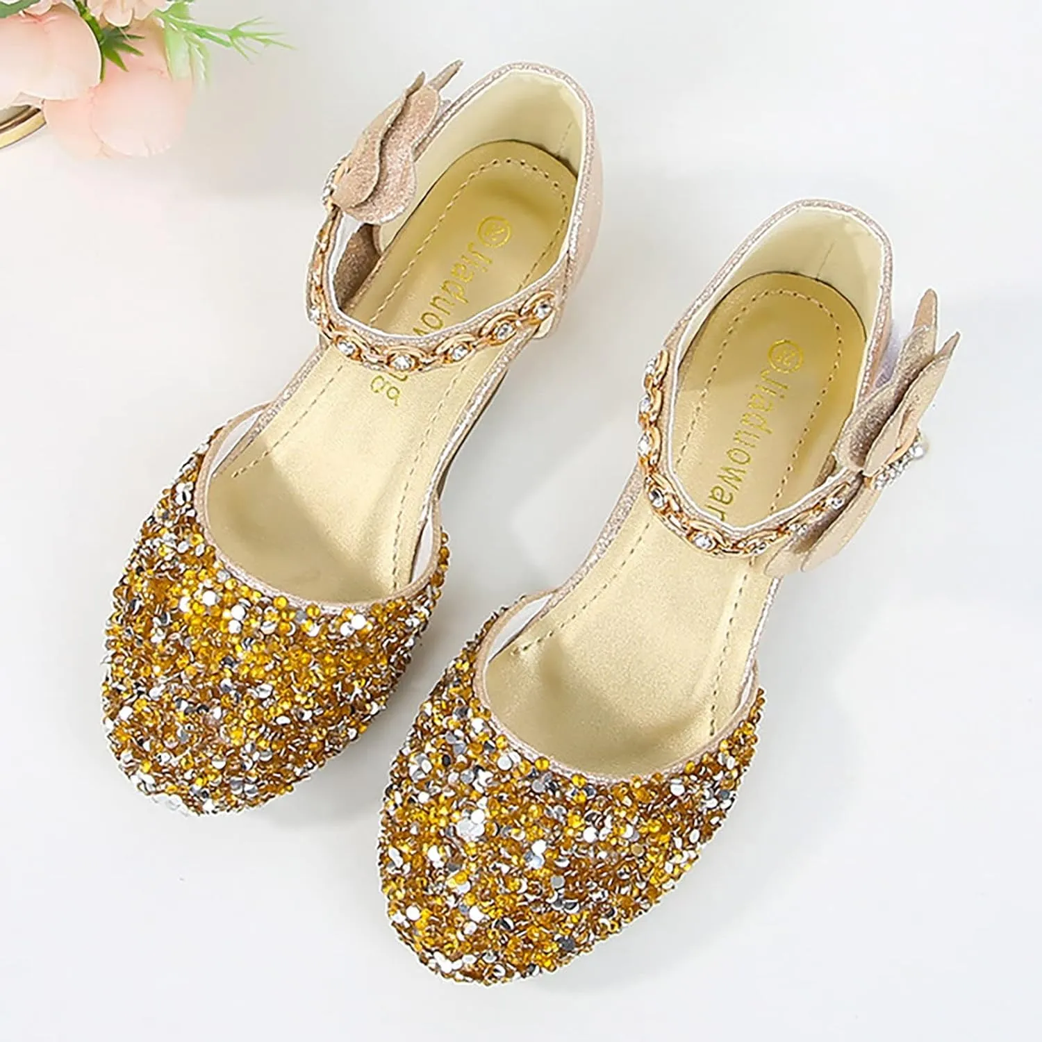 Girls Low Heel Sparkly Dress Shoes Mary Jane Flower Girls Wedding Birthday Pary Dress Shoes Big Girls Sandals Size 3