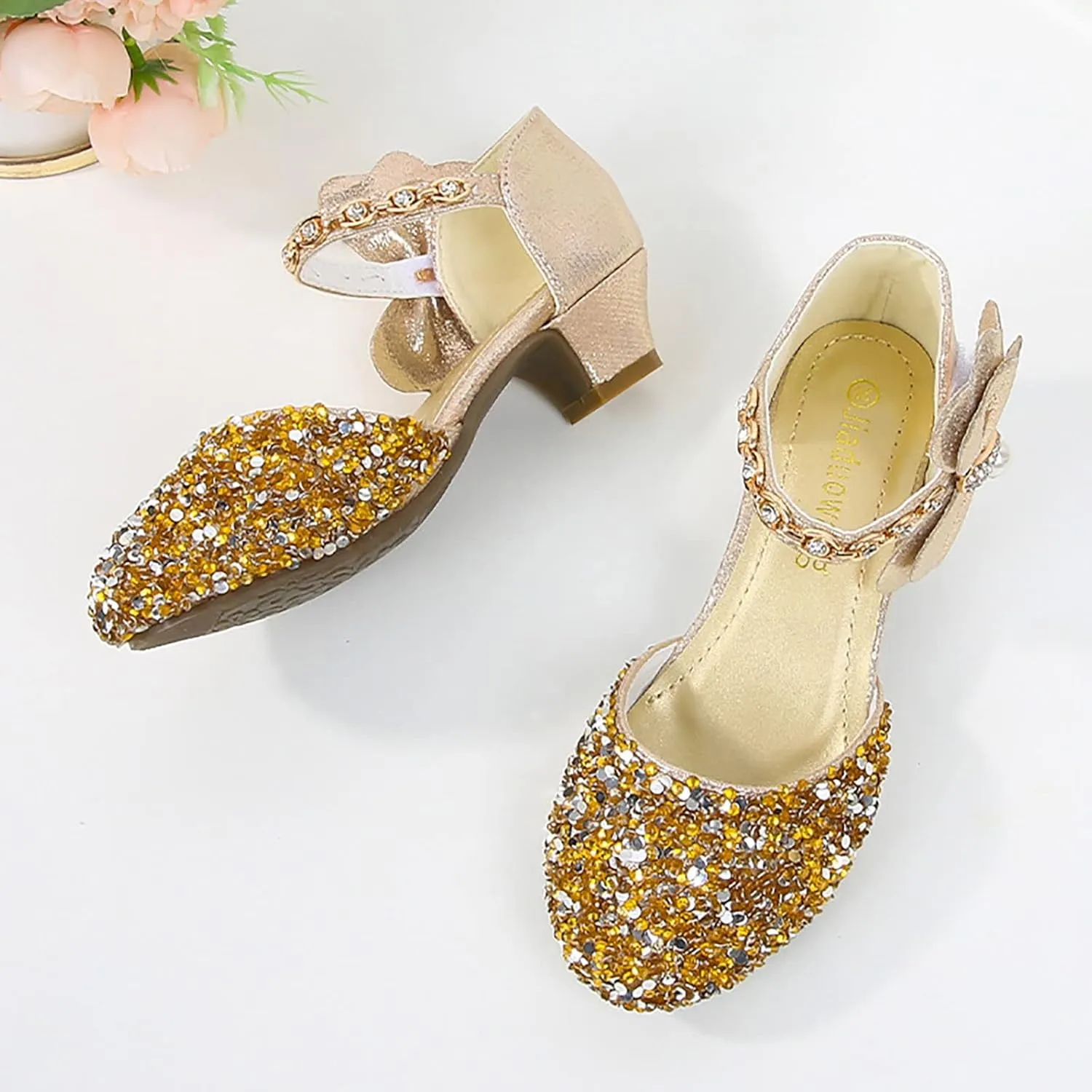 Girls Low Heel Sparkly Dress Shoes Mary Jane Flower Girls Wedding Birthday Pary Dress Shoes Big Girls Sandals Size 3