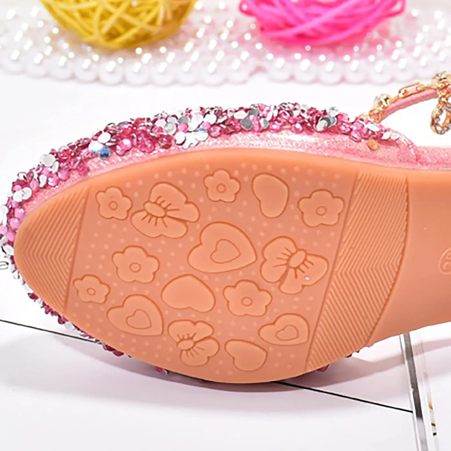 Girls Low Heeled Dress Shoes Rhinestone Bows Low Heel Princess Flower Wedding Party for Toddler Baby Flip Flops