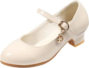 Girls Low Heels Dress Shoes with Ankle Strap Mary Jane Princess School Wedding Pary Pump Shoes for Toddler Kid