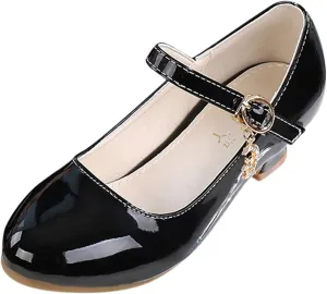 Girls Low Heels Dress Shoes with Ankle Strap Mary Jane Princess School Wedding Pary Pump Shoes for Toddler Kid