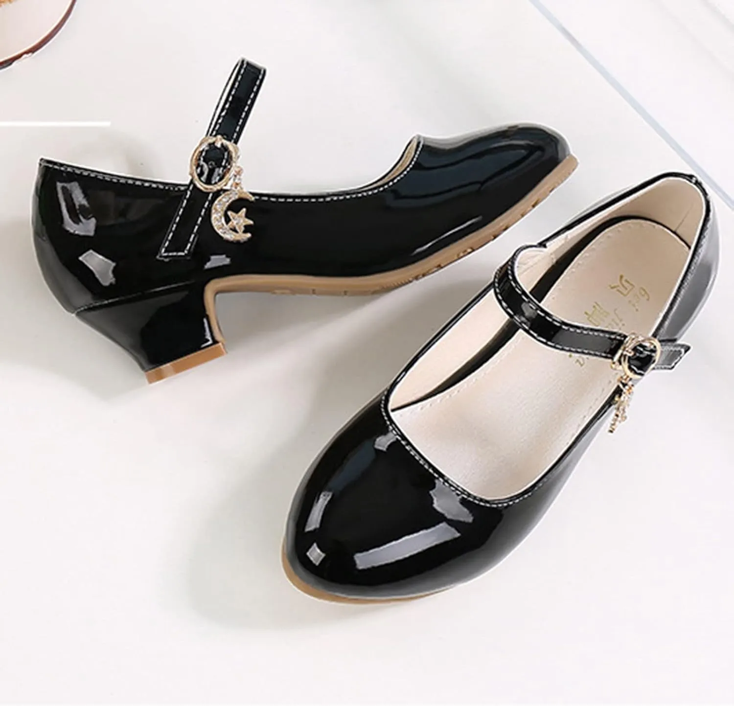 Girls Low Heels Dress Shoes with Ankle Strap Mary Jane Princess School Wedding Pary Pump Shoes for Toddler Kid