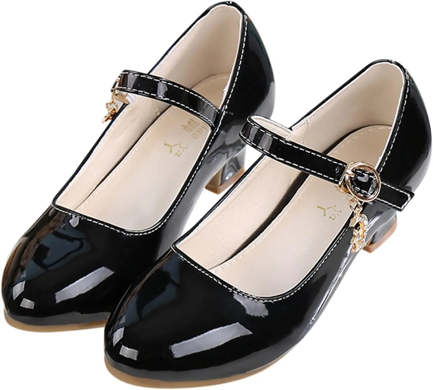 Girls Low Heels Dress Shoes with Ankle Strap Mary Jane Princess School Wedding Pary Pump Shoes for Toddler Kid