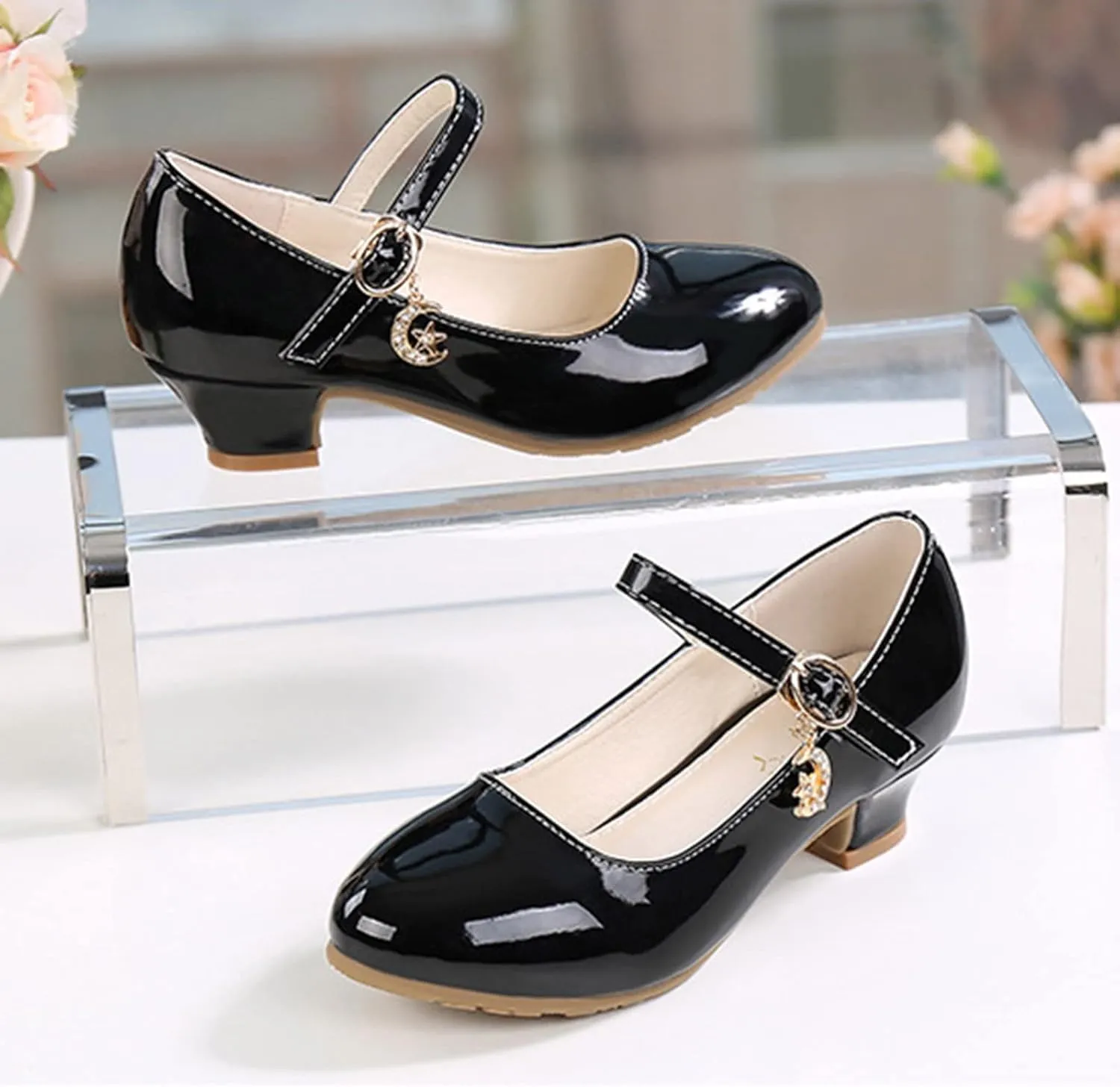 Girls Low Heels Dress Shoes with Ankle Strap Mary Jane Princess School Wedding Pary Pump Shoes for Toddler Kid