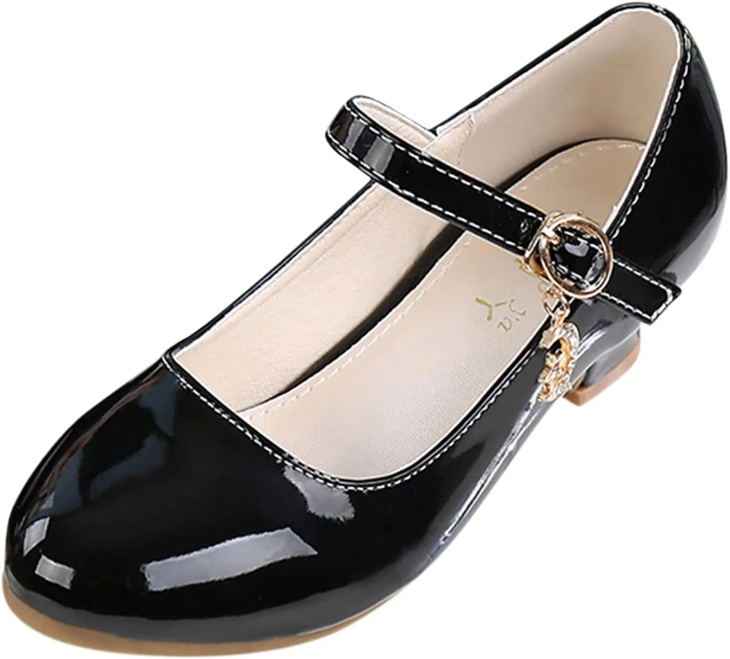 Girls Low Heels Dress Shoes with Ankle Strap Mary Jane Princess School Wedding Pary Pump Shoes for Toddler Kid