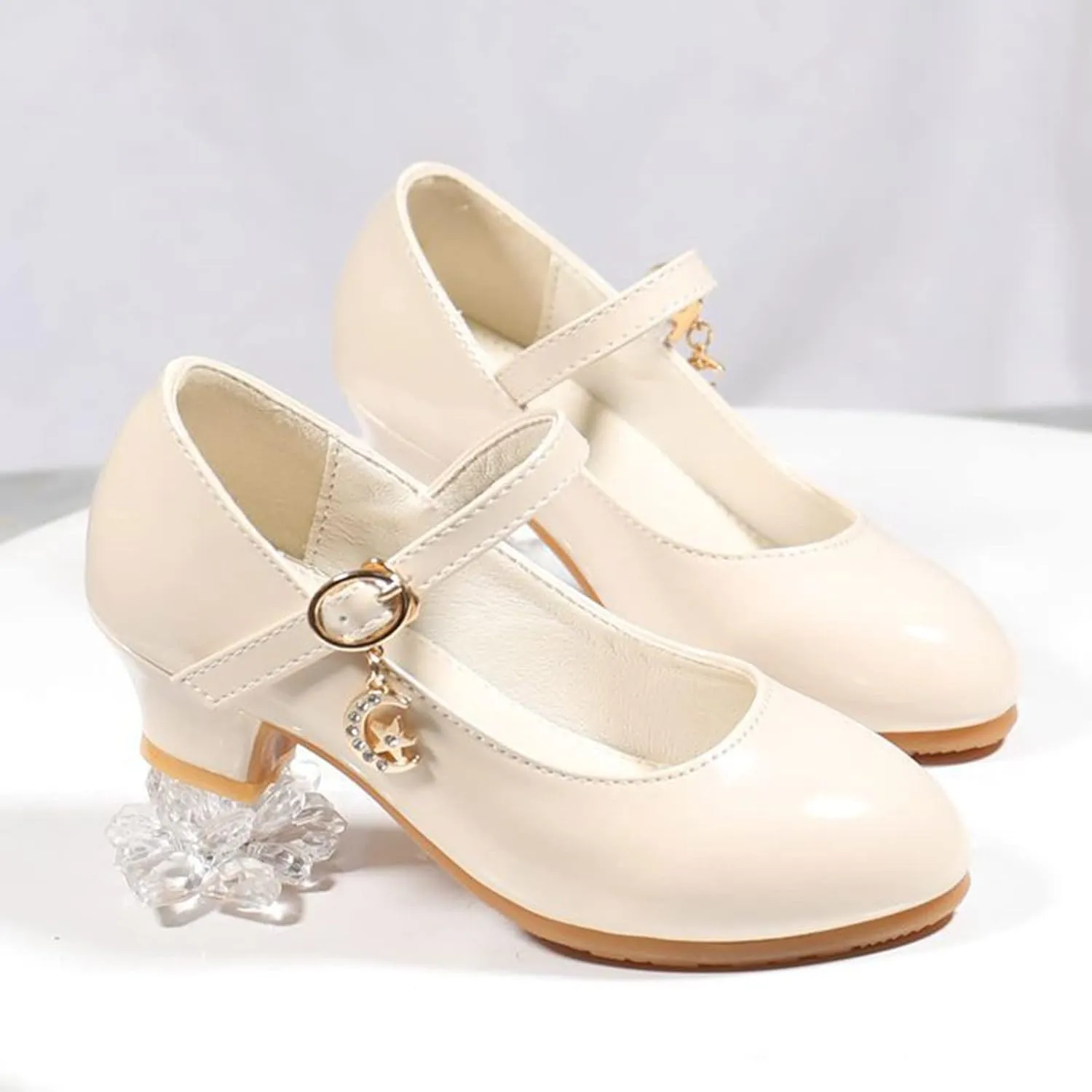 Girls Low Heels Dress Shoes with Ankle Strap Mary Jane Princess School Wedding Pary Pump Shoes for Toddler Kid