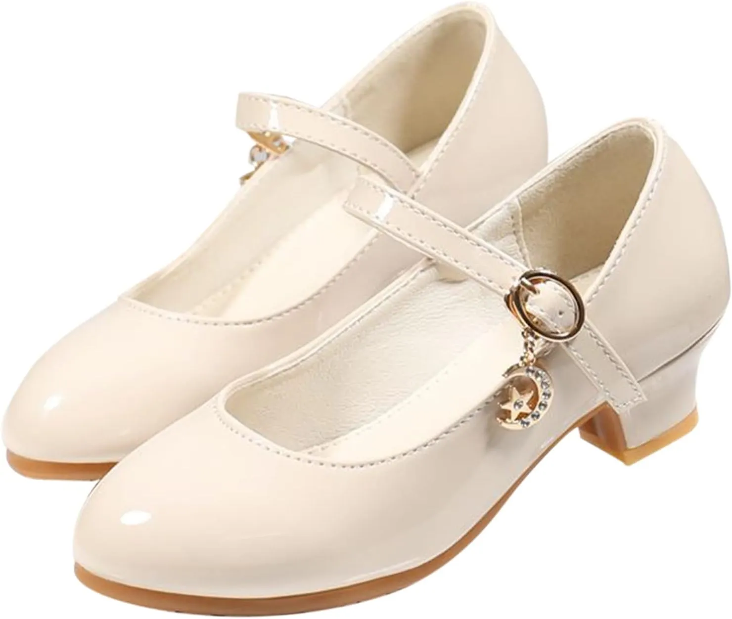 Girls Low Heels Dress Shoes with Ankle Strap Mary Jane Princess School Wedding Pary Pump Shoes for Toddler Kid