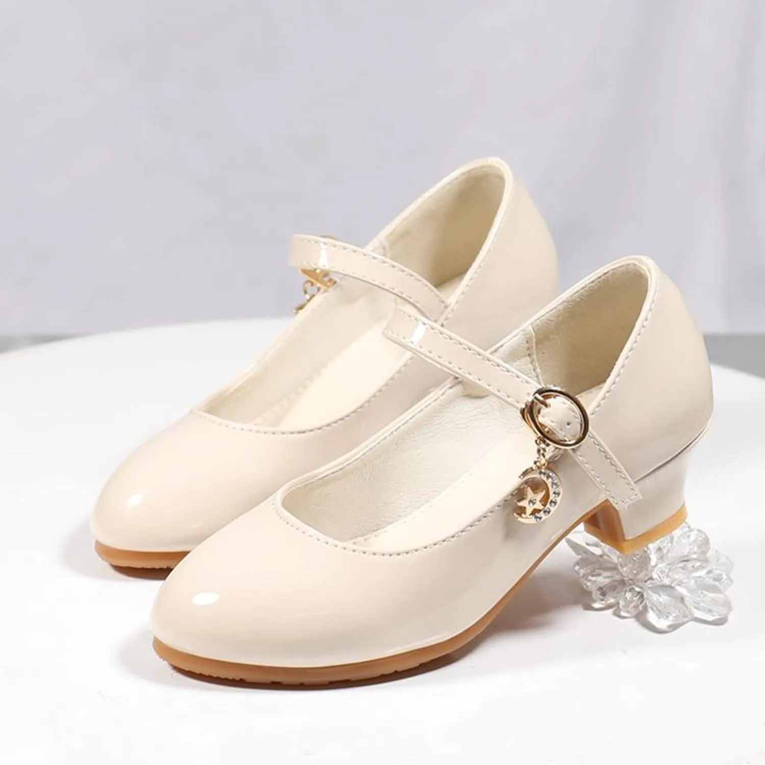 Girls Low Heels Dress Shoes with Ankle Strap Mary Jane Princess School Wedding Pary Pump Shoes for Toddler Kid