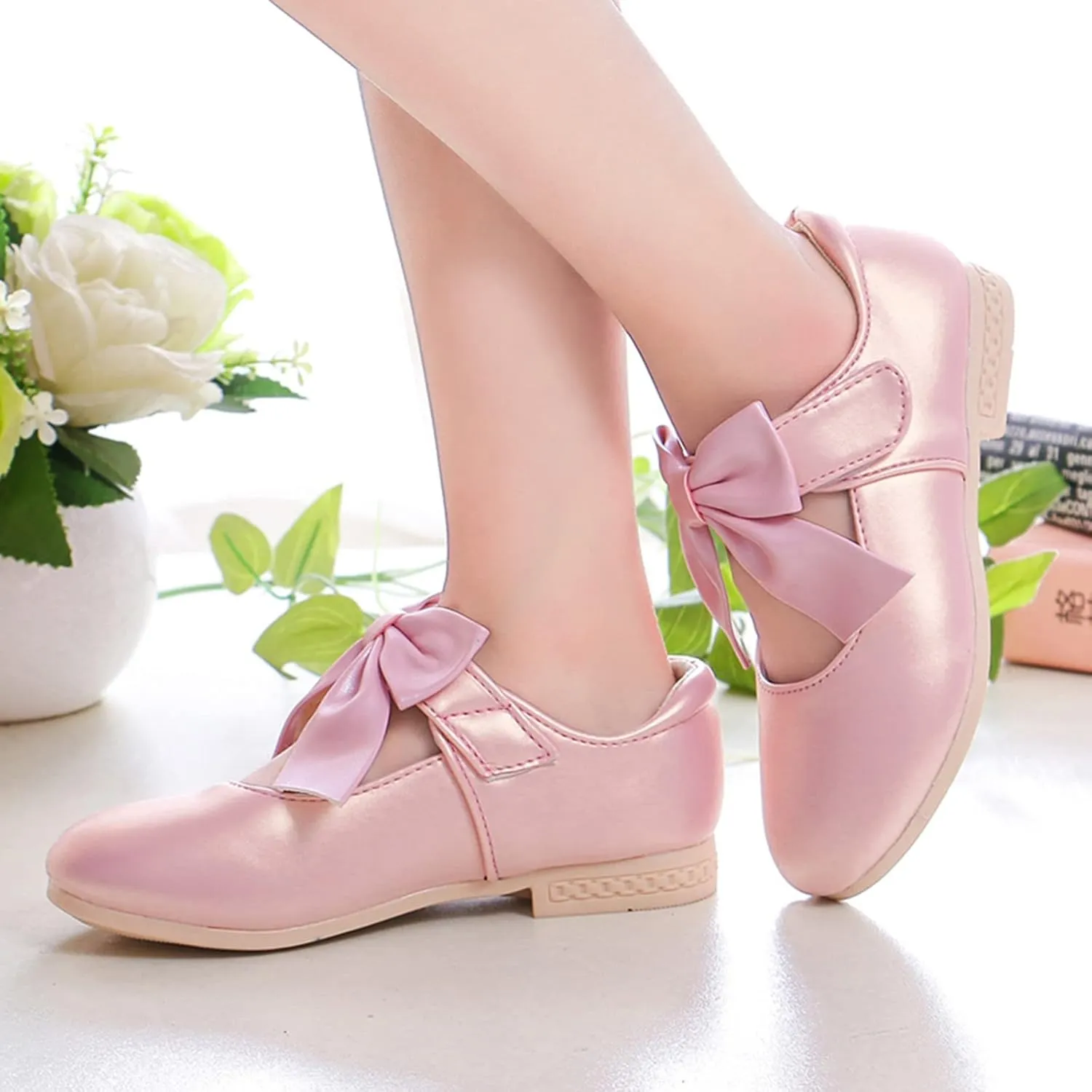 Girls Mary Jane Dress Shoes Bows Flower Girl Wedding Church Shoes Low Heels Toddler Little Kids Pump Shoes