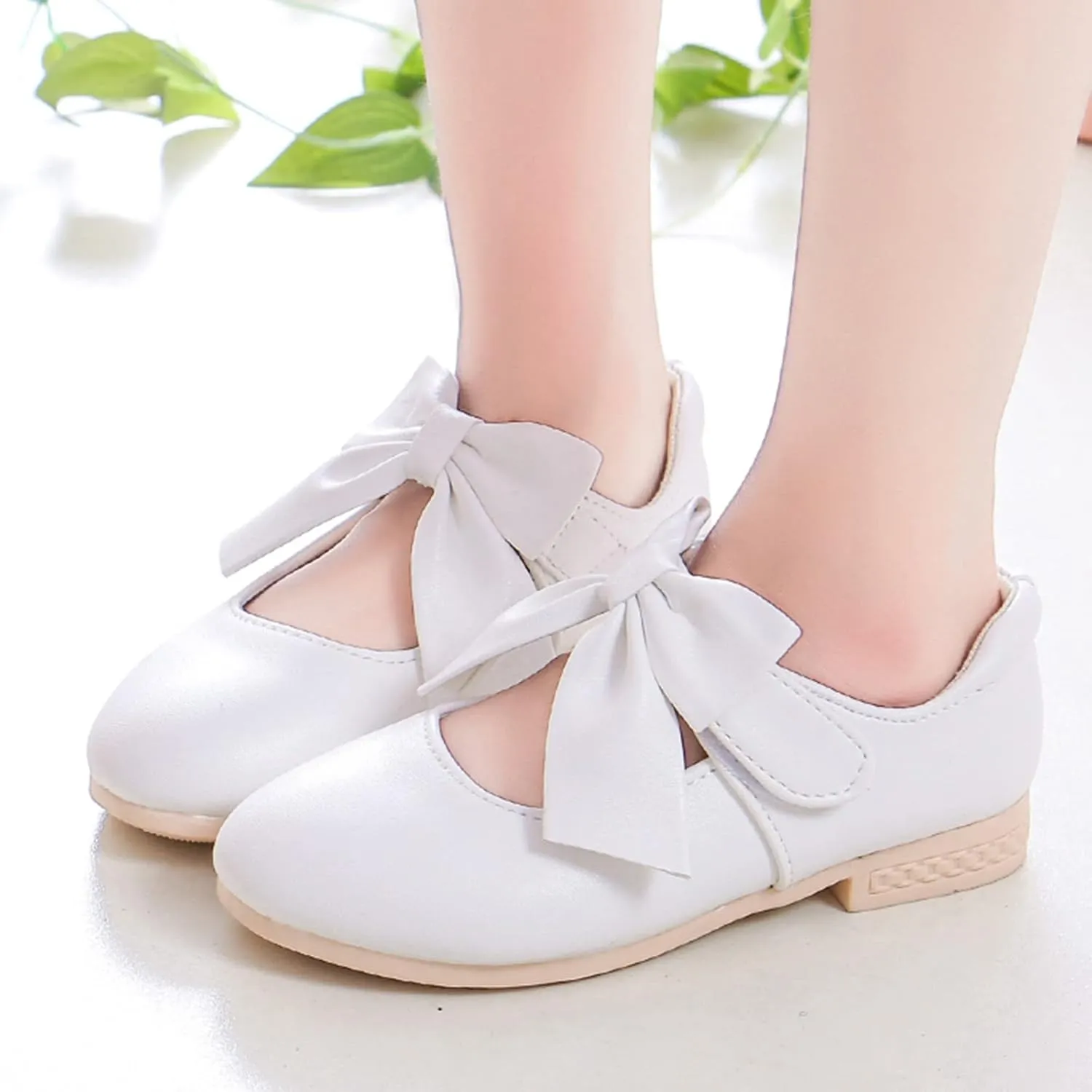Girls Mary Jane Dress Shoes Bows Flower Girl Wedding Church Shoes Low Heels Toddler Little Kids Pump Shoes