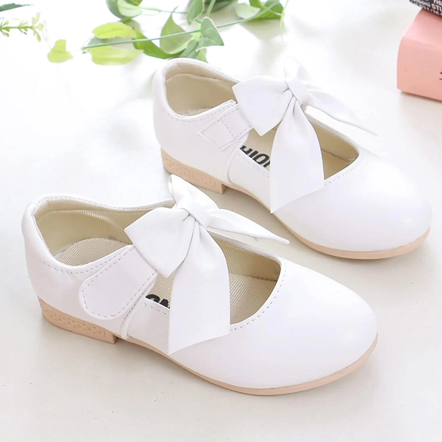 Girls Mary Jane Dress Shoes Bows Flower Girl Wedding Church Shoes Low Heels Toddler Little Kids Pump Shoes