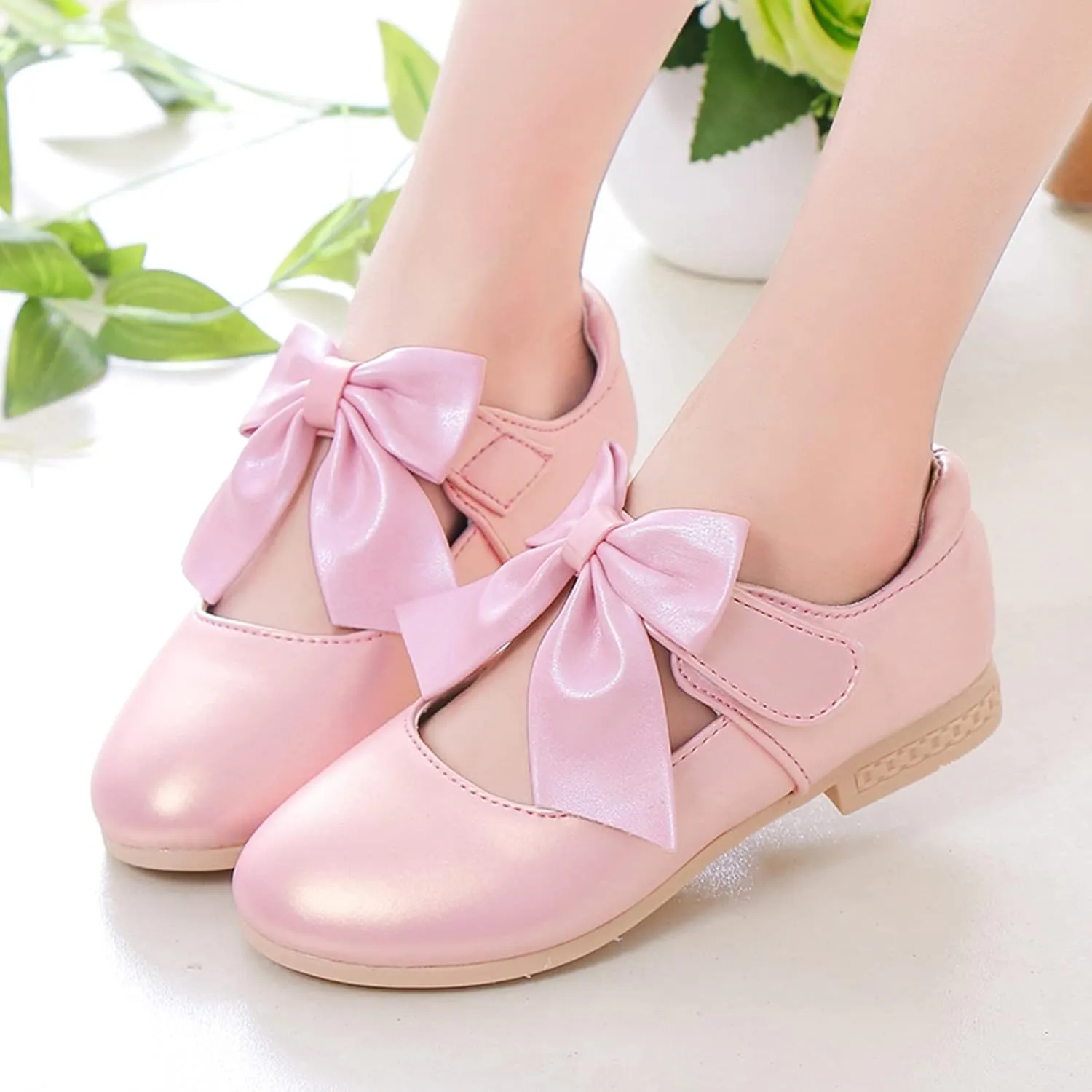 Girls Mary Jane Dress Shoes Bows Flower Girl Wedding Church Shoes Low Heels Toddler Little Kids Pump Shoes