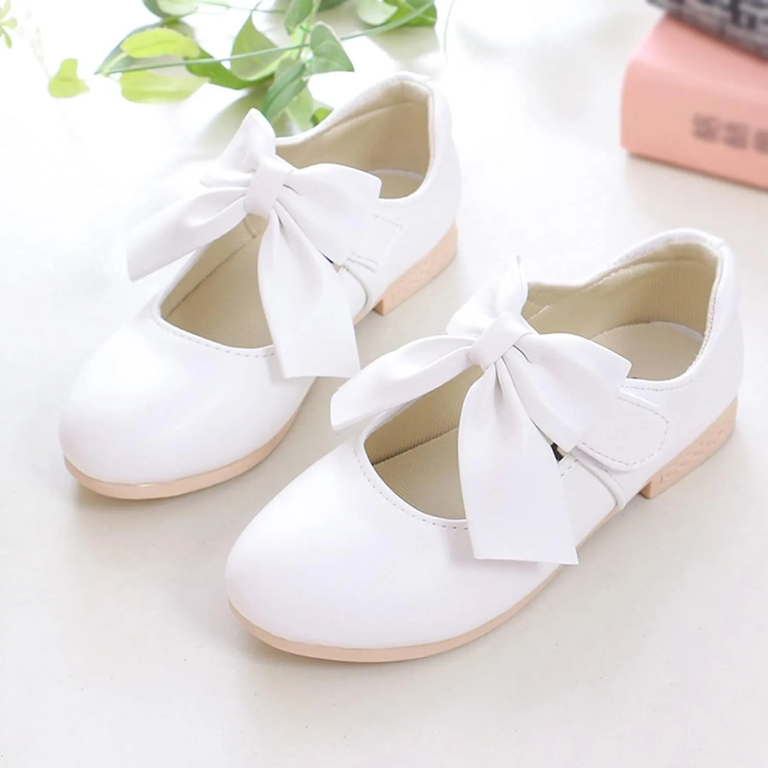 Girls Mary Jane Dress Shoes Bows Flower Girl Wedding Church Shoes Low Heels Toddler Little Kids Pump Shoes