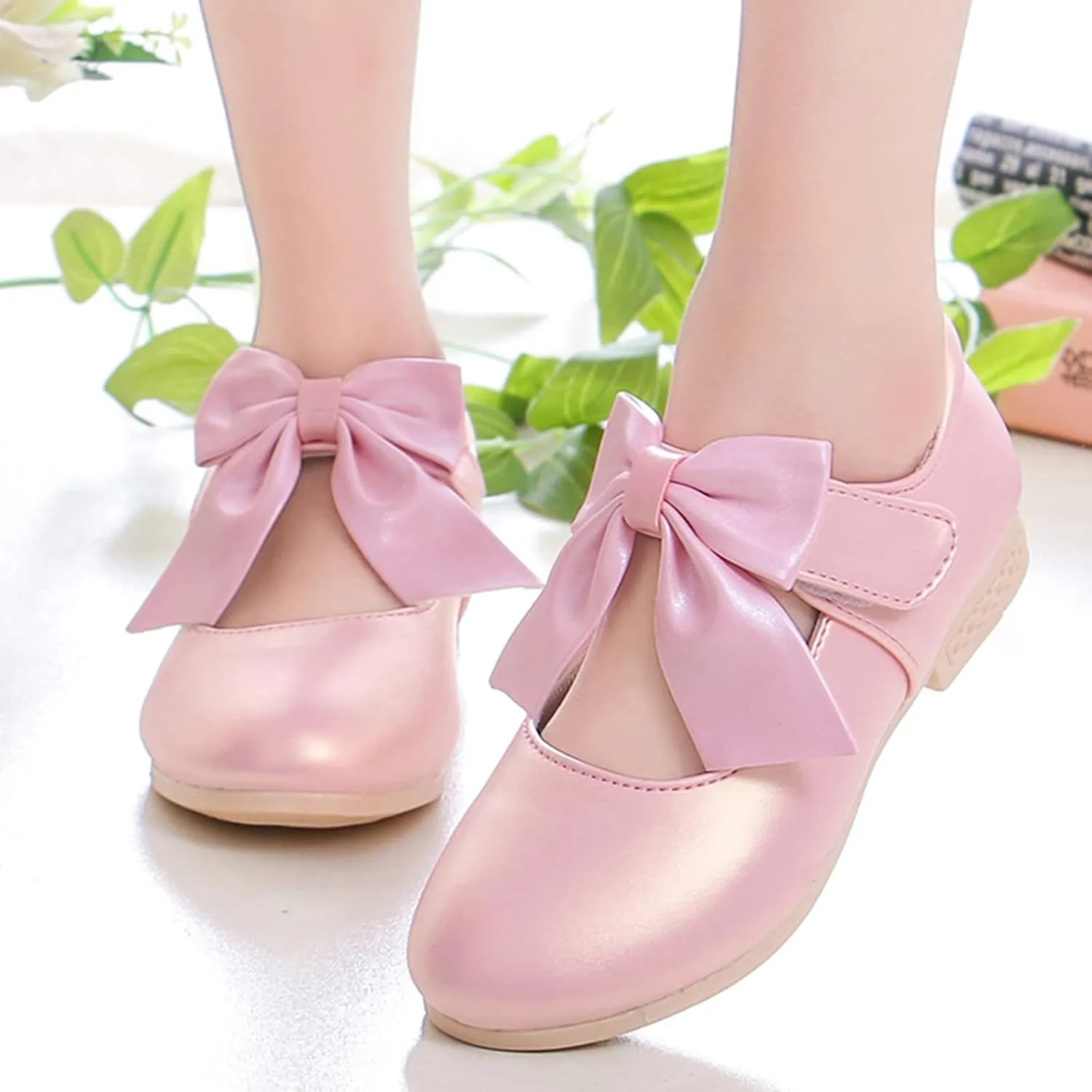Girls Mary Jane Dress Shoes Bows Flower Girl Wedding Church Shoes Low Heels Toddler Little Kids Pump Shoes