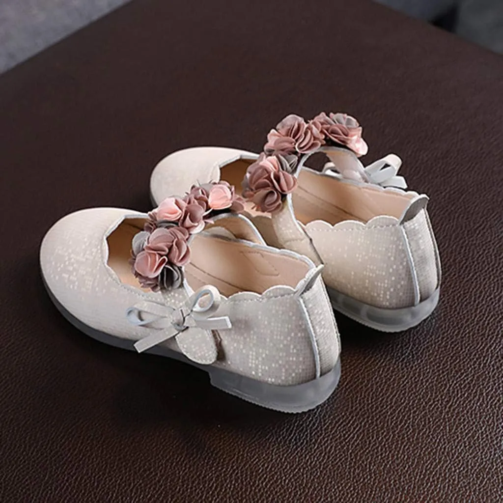 Girls Mary Jane Dress Shoes Flowers Strap Bows Flower Girl Wedding Low Heels Little Girls Pump Shoes