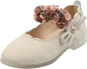 Girls Mary Jane Dress Shoes Flowers Strap Bows Flower Girl Wedding Low Heels Little Girls Pump Shoes