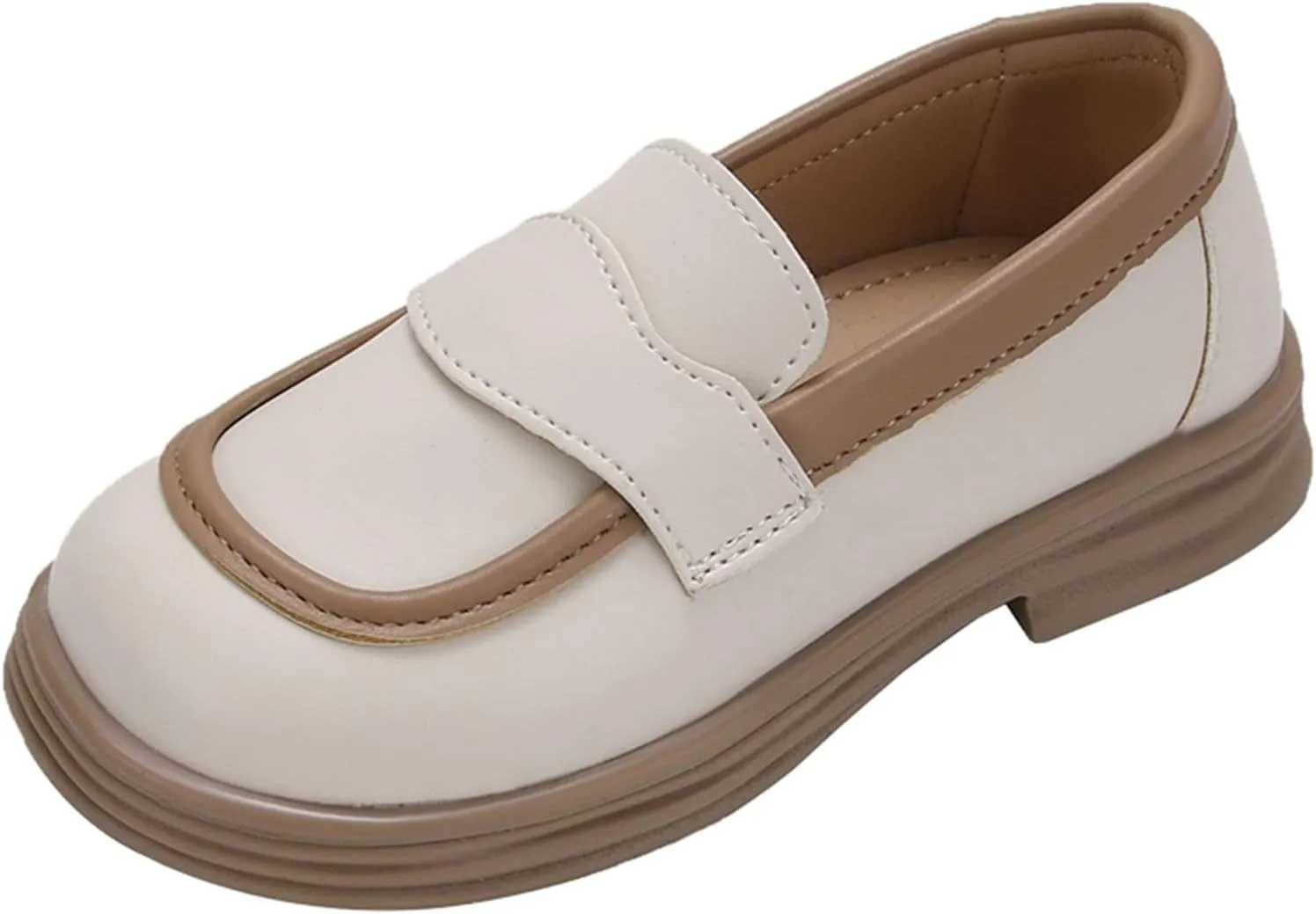 Girls PU Leather Loafers Mary Jane Oxford Shoes Chunky Heel Flat Toddler Uniform Platform for School Part Wedding