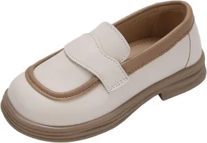 Girls PU Leather Loafers Mary Jane Oxford Shoes Chunky Heel Flat Toddler Uniform Platform for School Part Wedding