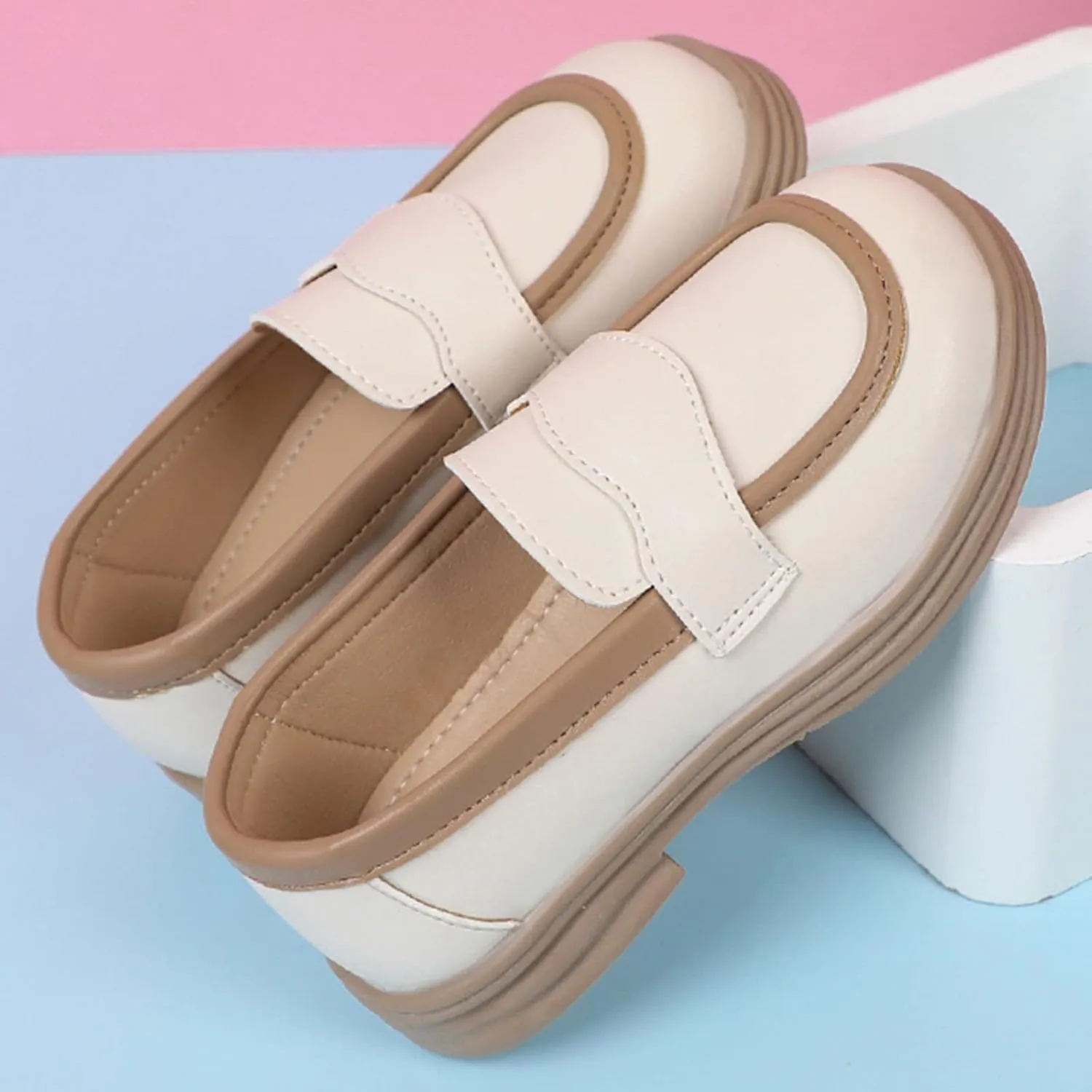 Girls PU Leather Loafers Mary Jane Oxford Shoes Chunky Heel Flat Toddler Uniform Platform for School Part Wedding