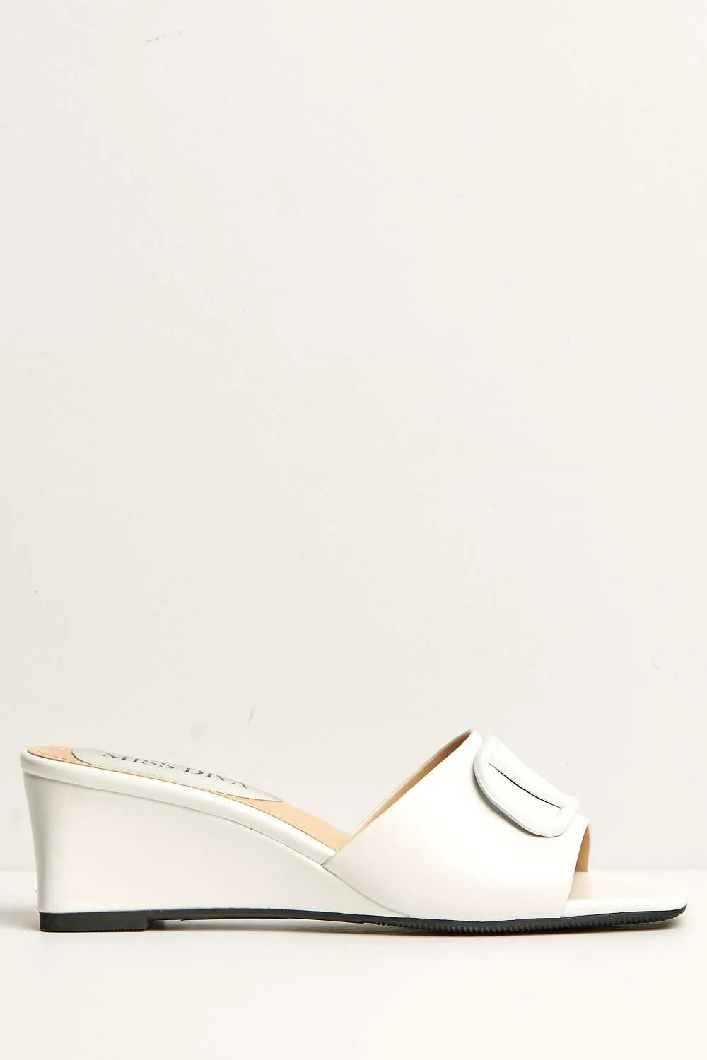 Heidi V Brooch Detail Wedge Mules in White
