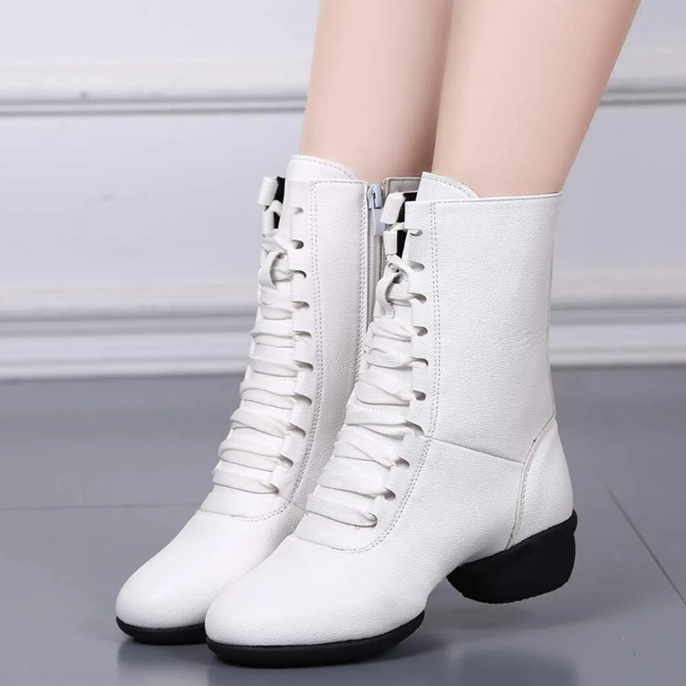 HIPPOSEUS Women's High Top Breathable Soft Modern Dance Shoes Jazz Boots Dance Sneakers with Split Sole