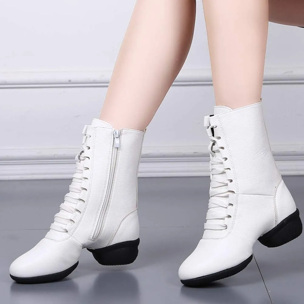 HIPPOSEUS Women's High Top Breathable Soft Modern Dance Shoes Jazz Boots Dance Sneakers with Split Sole