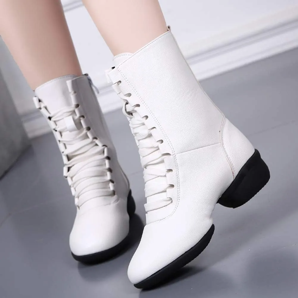 HIPPOSEUS Women's High Top Breathable Soft Modern Dance Shoes Jazz Boots Dance Sneakers with Split Sole