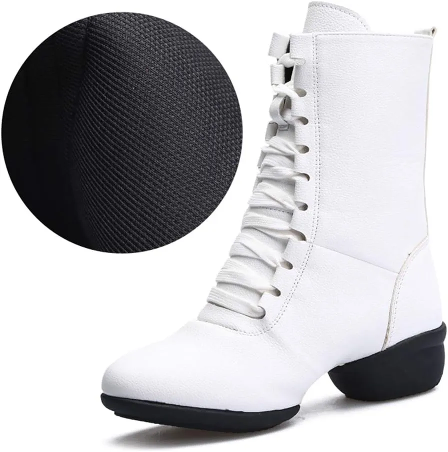 HIPPOSEUS Women's High Top Breathable Soft Modern Dance Shoes Jazz Boots Dance Sneakers with Split Sole