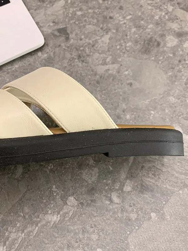 Hollow Round-Toe Split-Joint Slippers&Mules