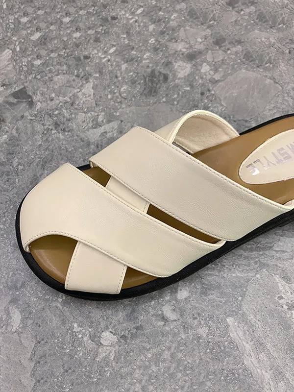 Hollow Round-Toe Split-Joint Slippers&Mules