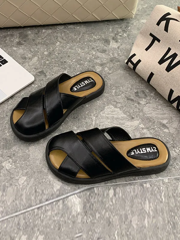 Hollow Round-Toe Split-Joint Slippers&Mules