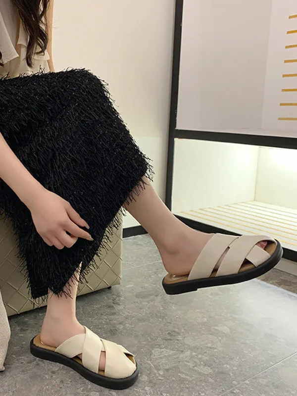 Hollow Round-Toe Split-Joint Slippers&Mules