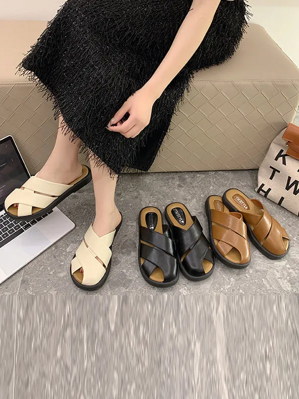 Hollow Round-Toe Split-Joint Slippers&Mules