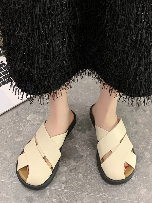 Hollow Round-Toe Split-Joint Slippers&Mules