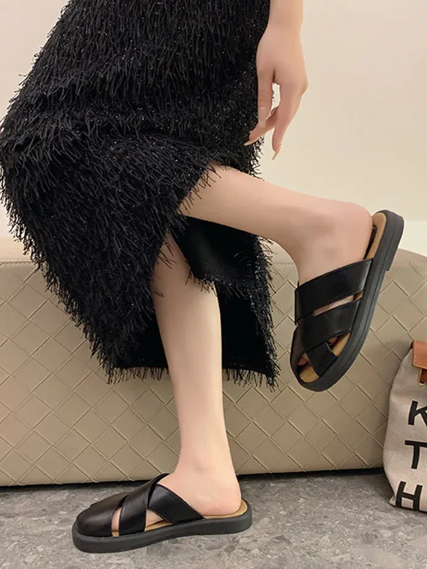 Hollow Round-Toe Split-Joint Slippers&Mules