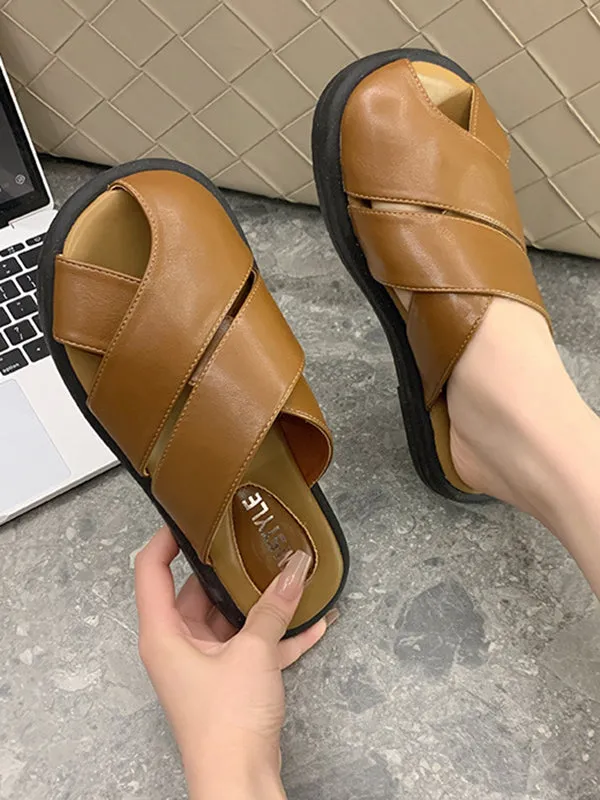 Hollow Round-Toe Split-Joint Slippers&Mules